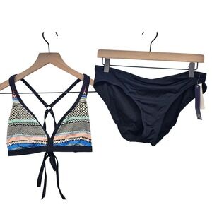 Jag‎ Womens Bikini Set Large Black Multi Geometric Cross Back 6FSS0017 NEW